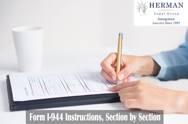 Closeup of applicant filling up form I-944.