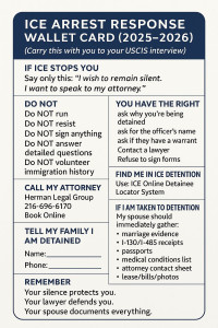 ICE arrest response wallet: carry with you to USCIS green card interview