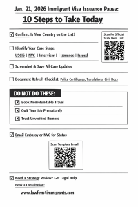 Is this a travel ban or an immigrant visa issuance pause?, What should families do right now if separated by visa delays?, Does the pause affect adjustment of status I-485 inside the United States?