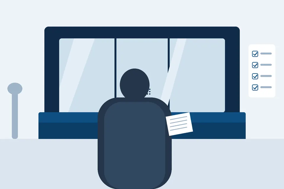 Visa Refused for Fraud or Misrepresentation: 212(a)(6)(C)(i) Help 2 Illustration of a visa applicant seen from behind, answering questions at a consular interview window